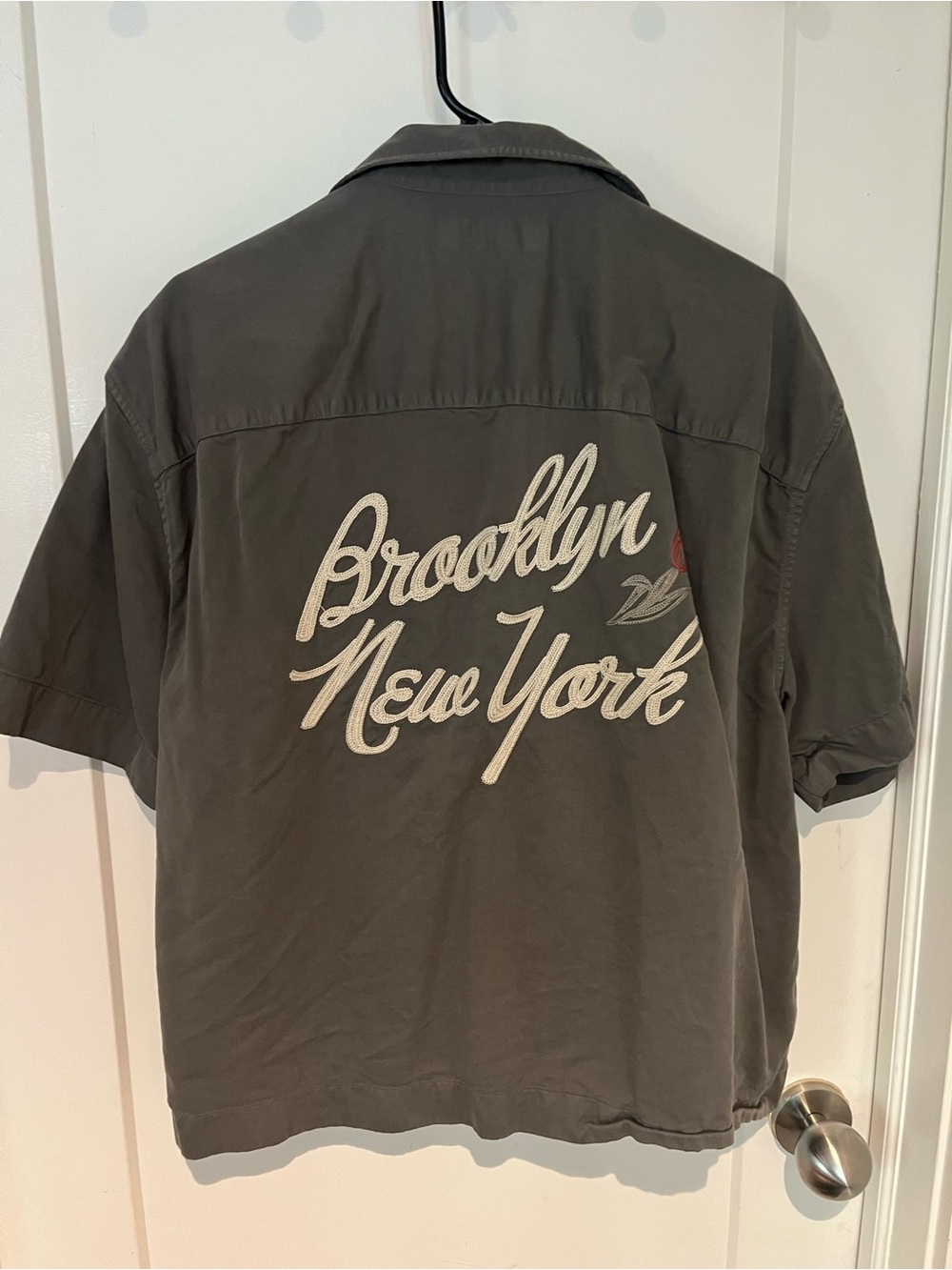 Abercrombie & Fitch Olive Green Short-Sleeve Shirt Jacket with Script Back